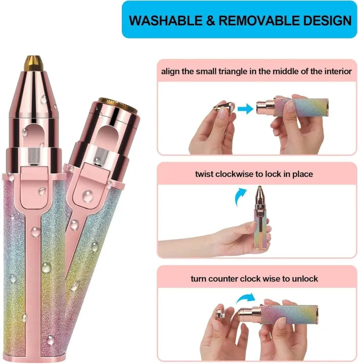 2-in-1 USB Rechargeable Eyebrow Trimmer & Facial Hair Remover for Women | Portable Precision Hair Shaver